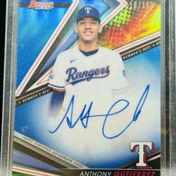 Really Nice 2022 Bowman's Best Prospects Anthony Gutierrez Blue Refractor RC, Auto, #10/150 Card