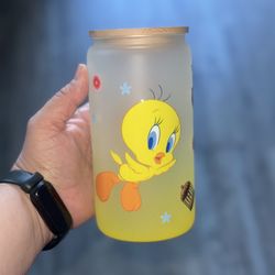 Tweety 16oz Glass Can Tumbler 