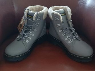 NEW Dr. Martens Combs Faux Fur Lined Utility Grey Boots Women’s Size US 9 EU 41