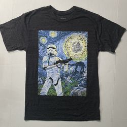 Star Wars Mens Tee Gray Size S Graphic Storm Trooper Van Gogh Short Sleeve Crew