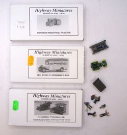 Vintage Jordan Products HO Scale Vehicle Kits Lot: Model T, Bus, Tractor, Figures