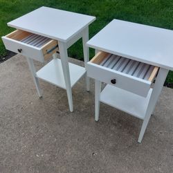 White Wooden  End Table Shelf With Drawer Pair