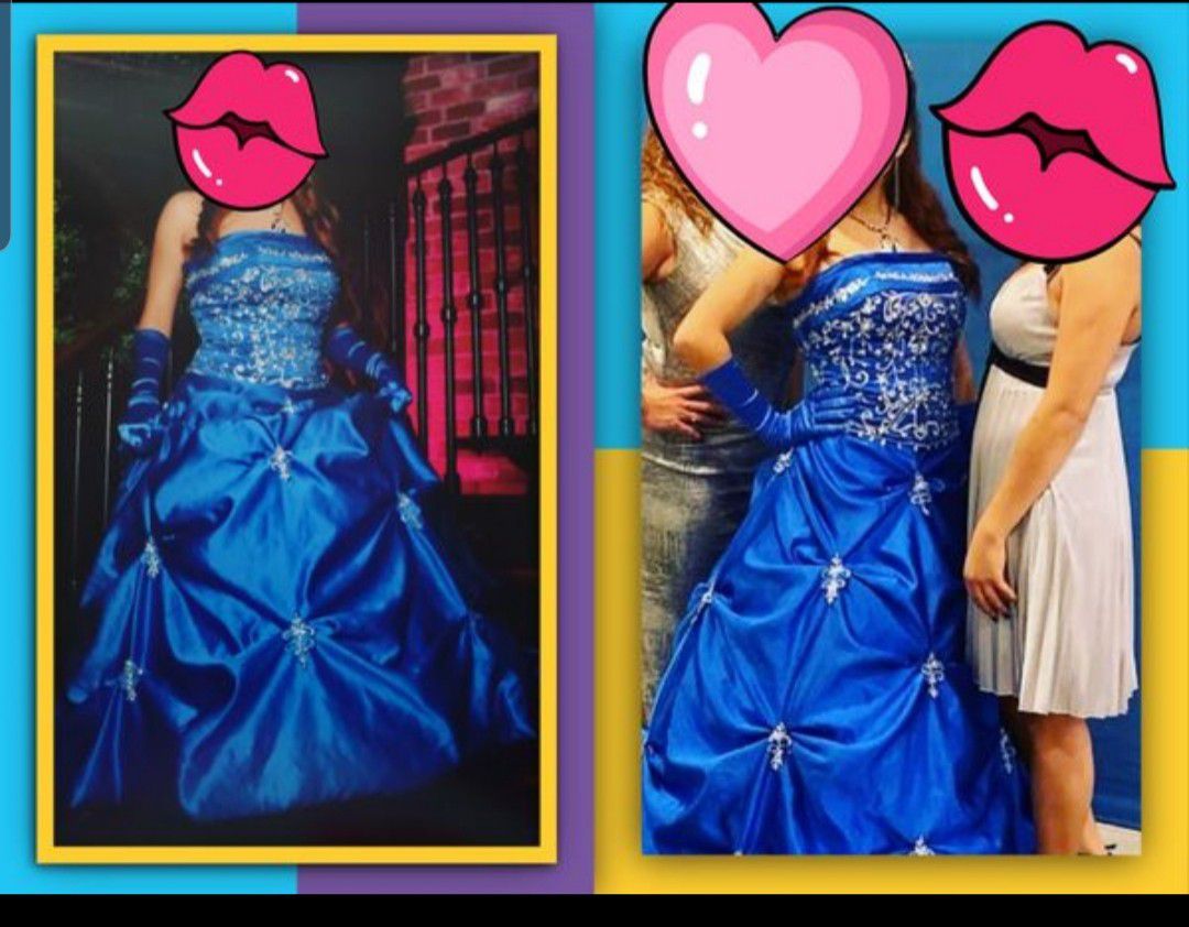 Navy blue dress and silver !(quinceanera,prom,)