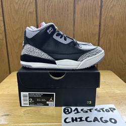 Nike Air Jordan 3 Retro Black Cement PS Size 2Y Preschool Shoes DM0966-010 NEW