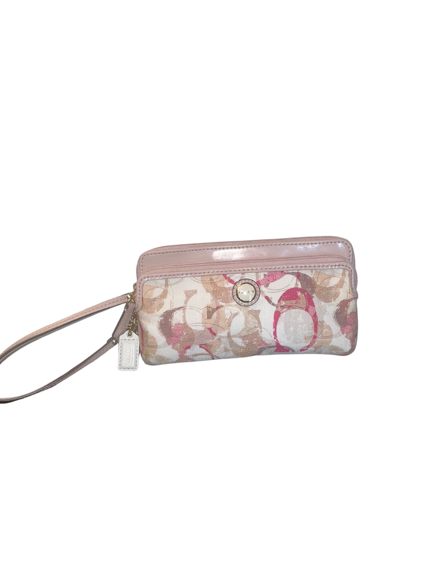 Coach Poppy Pink & Cream Double Zip Wallet Wristlet
