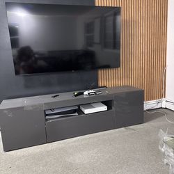 Modern Gray Gloss TV Stand with Storage – Excellent Condition