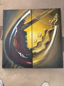 Beautiful Wine, Glass, Painting On Canvas 32” X 32”