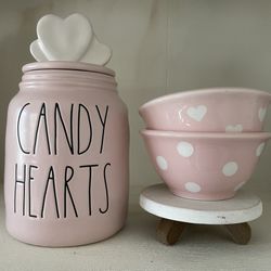Rae Dunn Candy Heart Canister & Terramoto Pinch Bowl