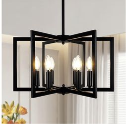 Giltnio 6 Light Modern Black Chandelier for Dining Room Industrial Geometric Light Fixture, Hanging Metal Farmhouse Chandelier for Dining Room & Foyer
