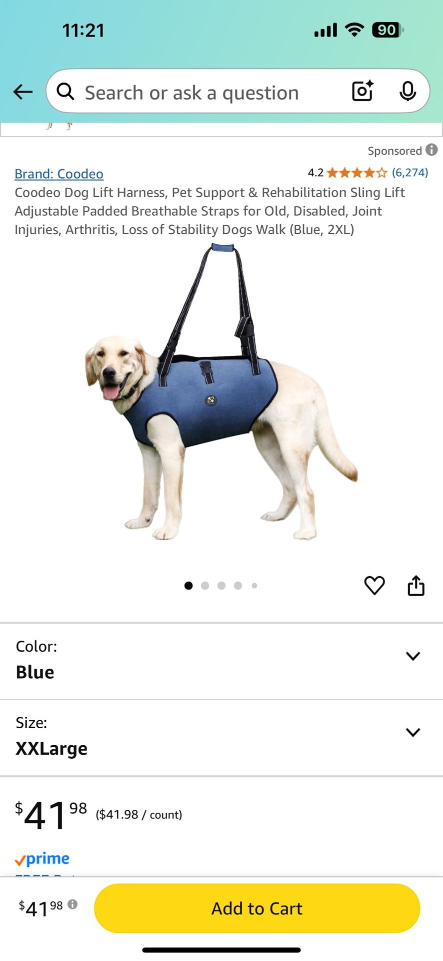 Brand: Coodeo Coodeo Dog Lift Harness, Pet Support & Rehabilitation Sling Lift Adjustable Padded Breathable Straps for Old, Disabled, Joint Injuries,