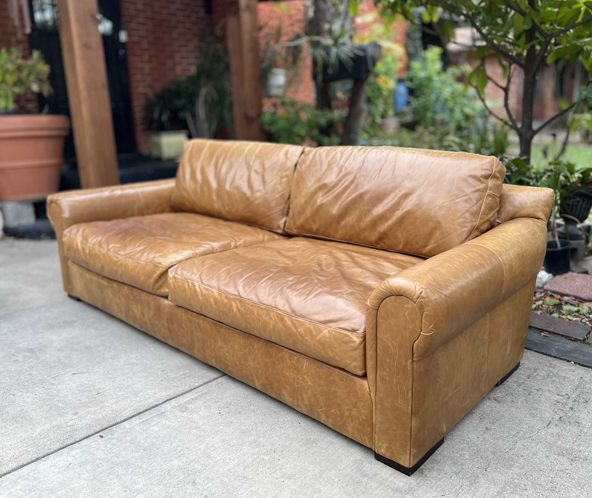 Restoration Hardware Lancaster Leather 2-Cushion Sofa (8ft)