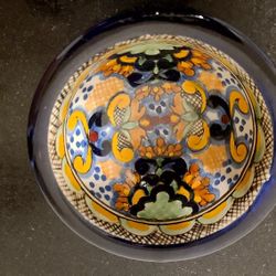 Authentic Talavera Pottery Bowl – Hand Painted in Mexico – Signed La Corona