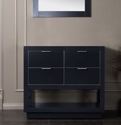 Venice 42"x21"x33" Solid Wood Bath Vanities Side Cabinet in Grey with Gold Trim and Engineered Stone Composite Vanity Top in Dark Gray with 3 Pre-Dril