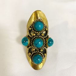 Adjustable Turquoise Brass Ring 