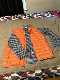 Plaid Button Down W/ Orange Vest 