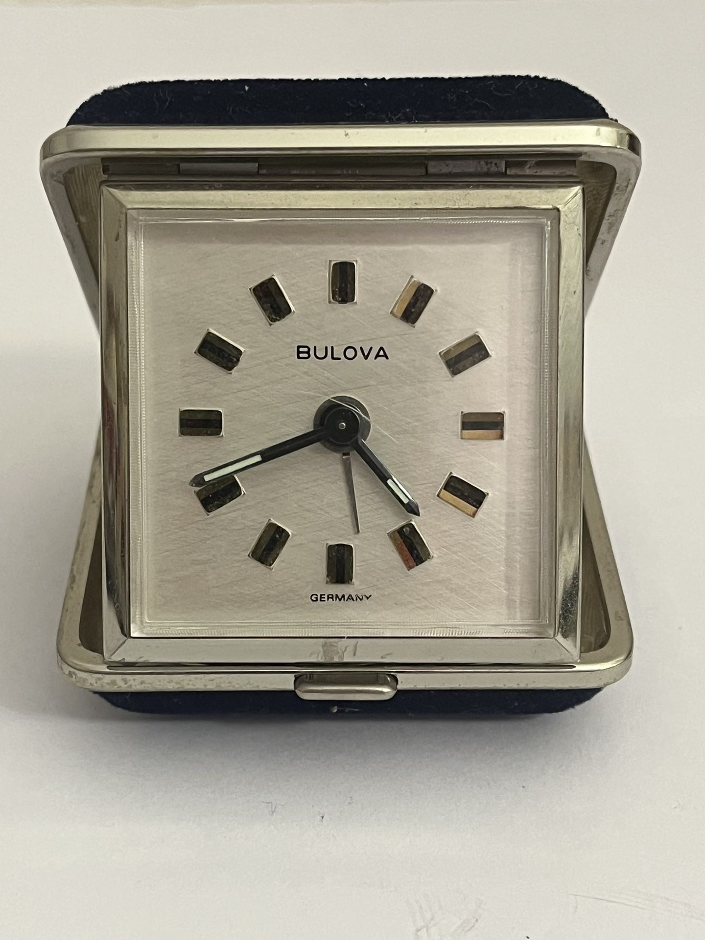 vintage bulova travel alarm clock Fold Up - Blue Velvet - Wind Up