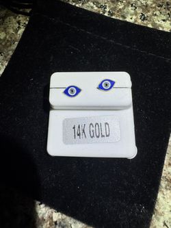 14k Gold Evil Eye Screw Back Earrings 