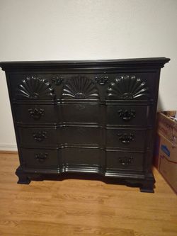 Black Wood Dresser with Shell Carved Detail