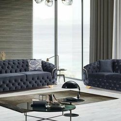 Lupino Black Velvet Sofa & Loveseat

