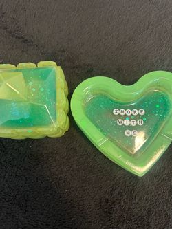Handmade Resin Ashtray Set – Green Glitter