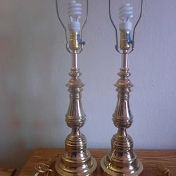 Two  Gold Lamps With No Shades