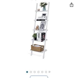 HYNAWIN Ladder Shelf 5-Tier Bookshelf –Bamboo Storage Rack Shelves Wall Leaning Shelf,White Free Standing Plant Flower Stand, Corner Display Bookcase