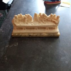 Antique Italian Alabaster And Marbre Last Supper Scene Ornament Sculpture 1990s

