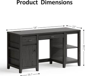 Dark Gray Wood Office Desk with Storage