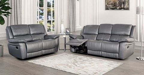 Genuine Leather Recliner Sofa & Recliner Loveseat Set - Gray Color