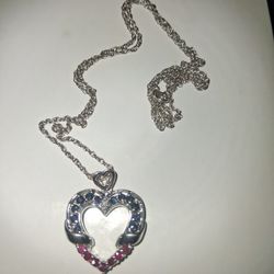 Heart Saphire Necklace 14k White Gold