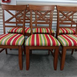 6 SOLID WOOD DINNING CHAIRS, STURDY 