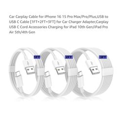 Brand new Car Carplay Cable for iPhone 16 15 Pro Max/Pro/Plus,USB to USB C Cable [1FT+2FT+3FT] for Car Charger Adapter,Carplay USB C Cord Accessories 