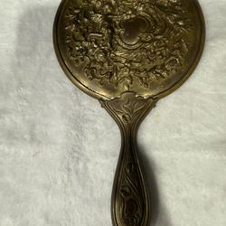 Victorian Carved Cherub Angel Hand Held Vanity Mirror 