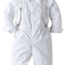 Baptism Christening Outfits For Boys Baby Clothes Sets Toddler Boy Outfit Gentleman Suits 3pcs Striped Bow Tie Shirts Suspenders Pants Birthday Formal