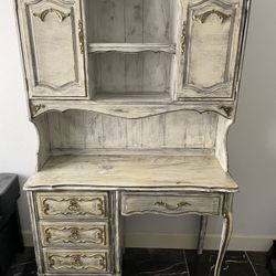 Vintage Distressed Desk With Hutch And Chair