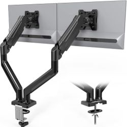 Dual Monitor Stand, Adjustable Gas Spring Monitor Desk Mount for 13-32 Inch Screens, Full Motion VESA Mount with C Clamp, Grommet Base, Tilt, Swivel, 