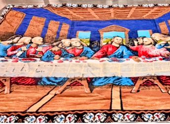 Vintage The Last Supper Turkish Velvet Tapestry Wall Hanging Rug