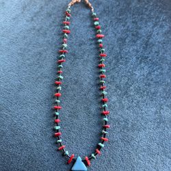 Turquoise And Coral Handmade Necklace 