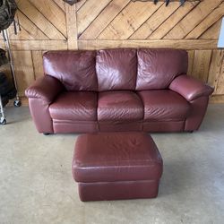 Red Leather Sofa With Ottoman/delivery Available 