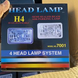 6x4 Blue Tint Glass Lens H4 Conversion Headlights Pair