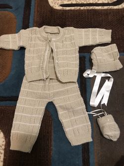 Tan knit baby outfit