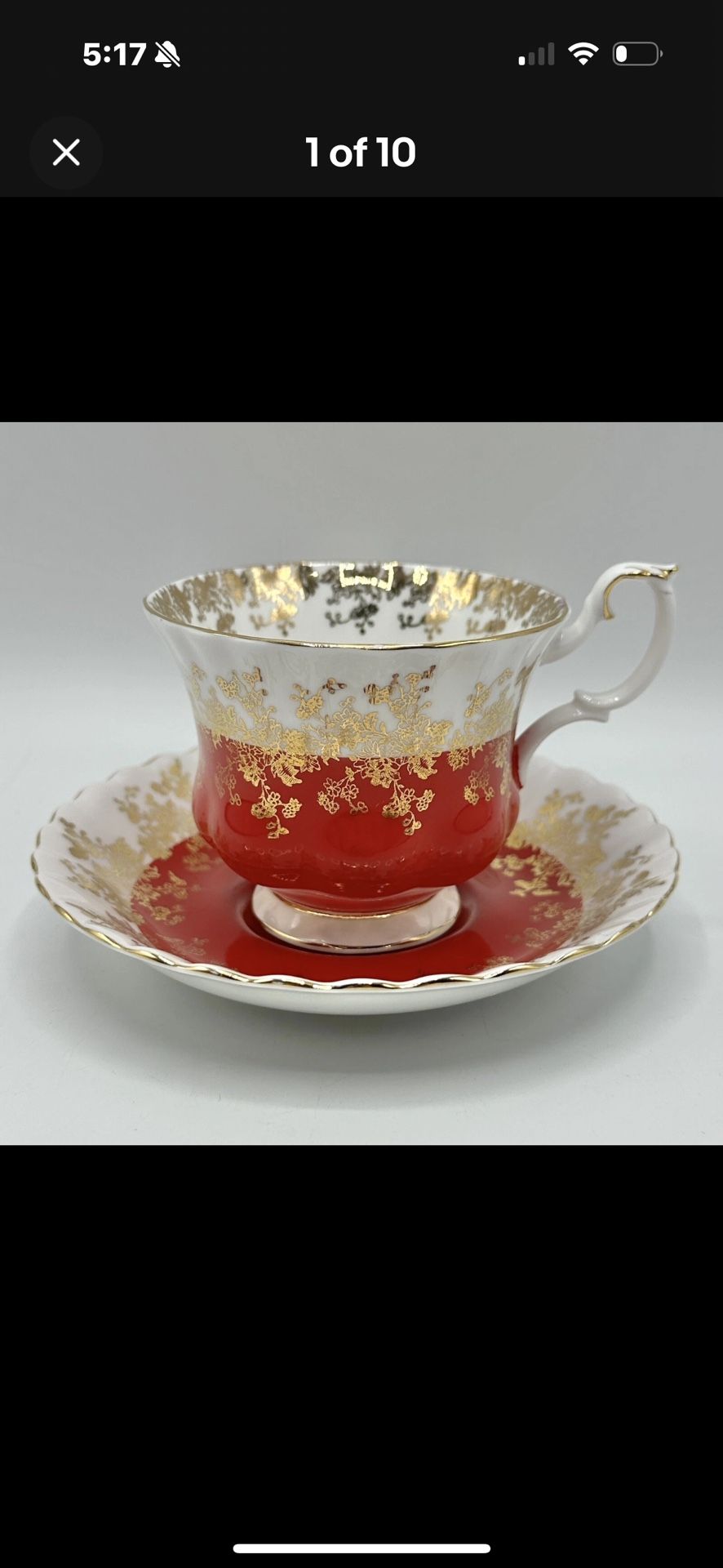 ROYAL ALBERT ENGLAND BONE CHINA SET CUP & SAUCER RED GOLD VINTAGE