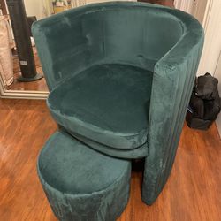 Green Velvet Chair And Ottoman