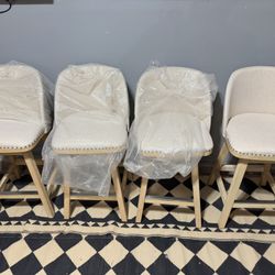 Beige/Fabric 26-in H Counter height Upholstered Swivel Wood Bar Stool 4 -Pack