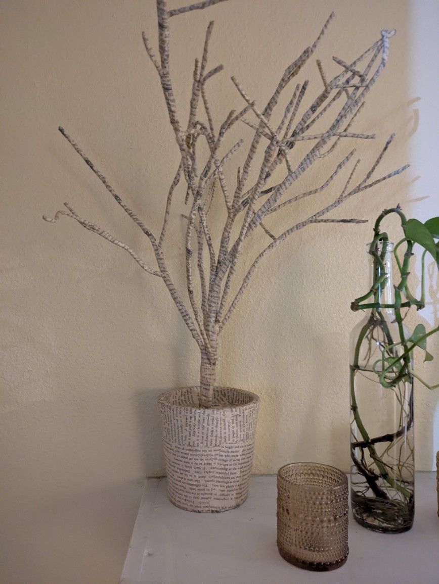 Newspaper Covered Adjustable Tree Branches Decor