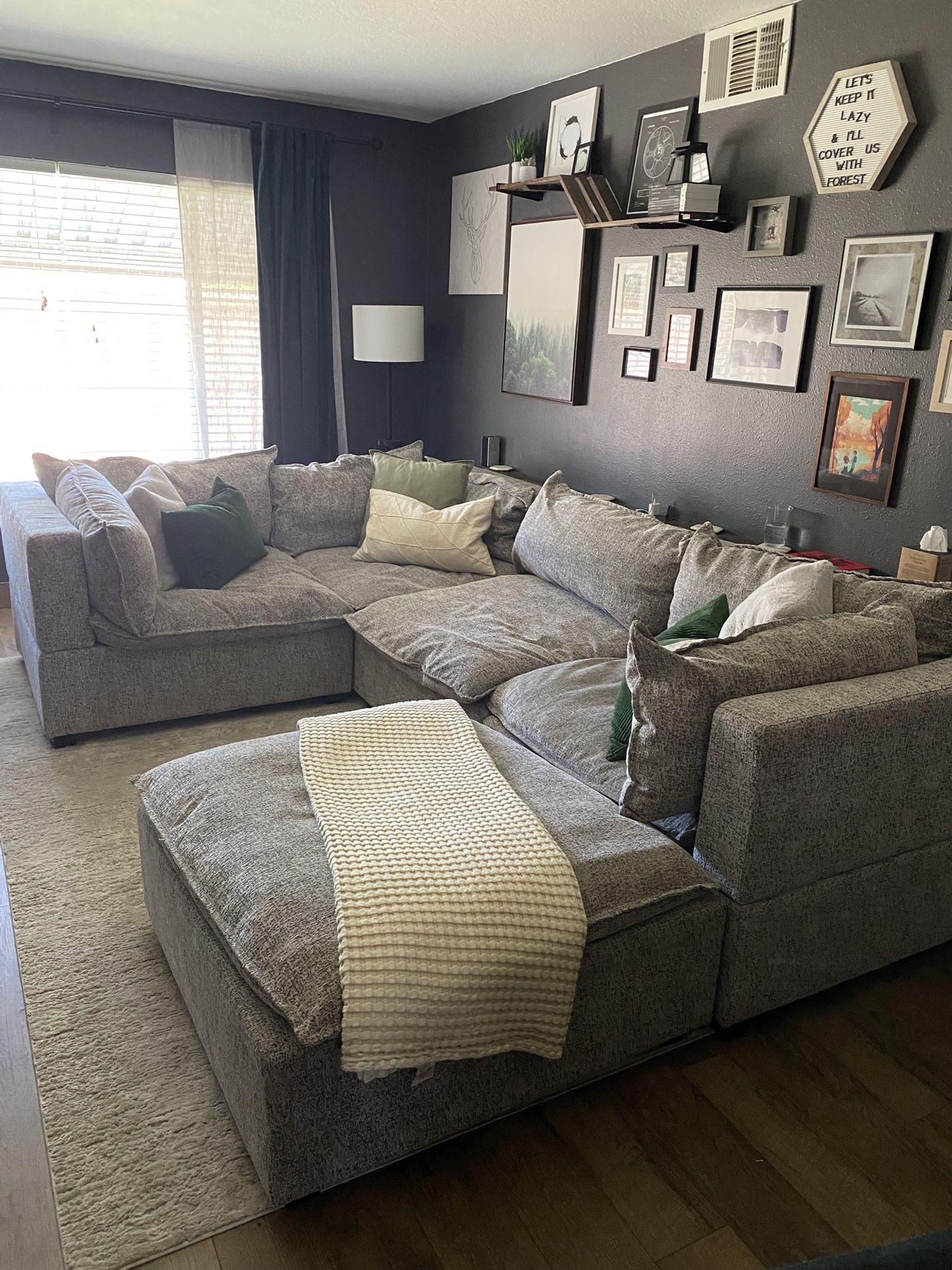 Albany Park Kova Sectional Sofa + Ottoman & Custom Console Table w/ Outlets