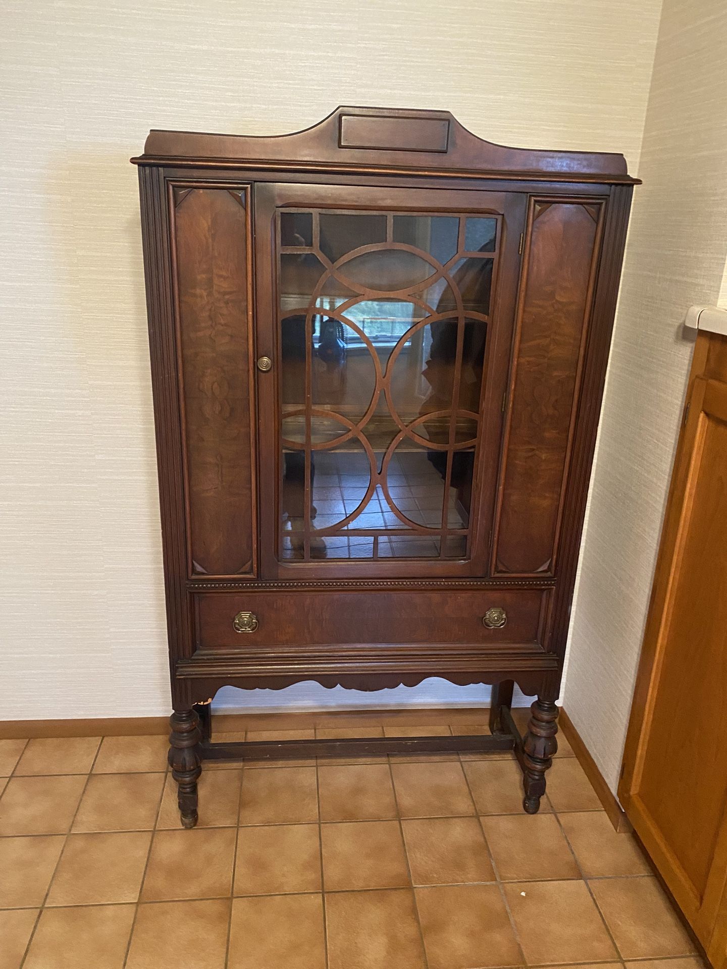 1930’s  Original Antique Jacobean Style China Cabinet 