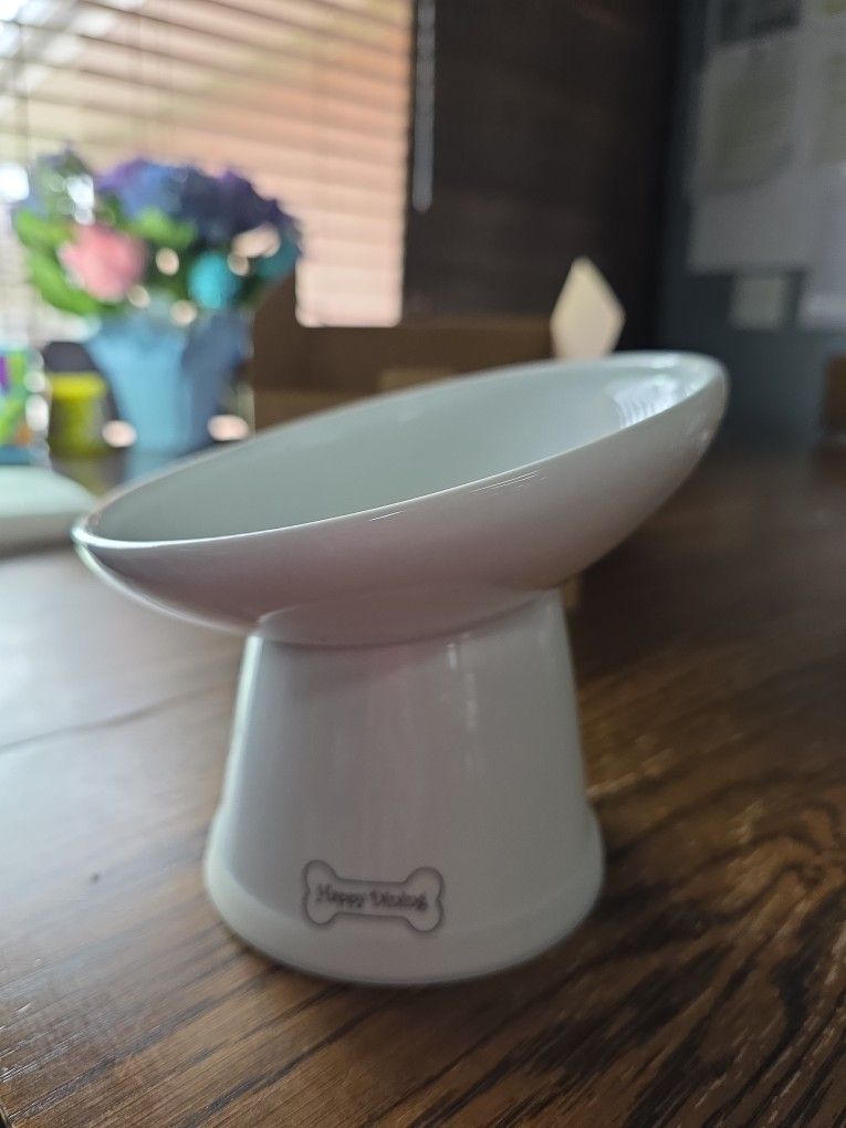 Raised Tilted Ceramic Bowl For Dog Or Cat