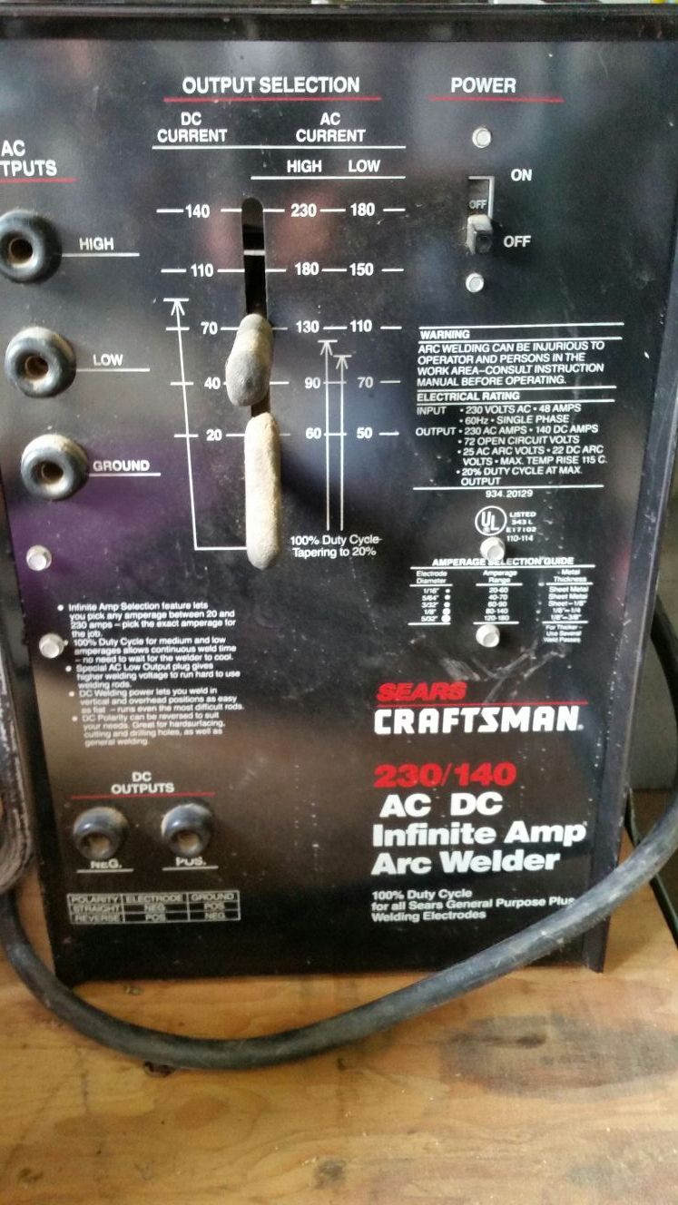 Craftsman 230/140 AC/DC Infinite amp arc welder model 110-114-117