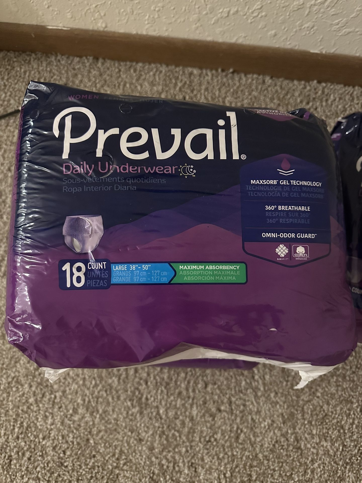 3 Prevail Women’s Adult Diapers 18 Count (54 Total)